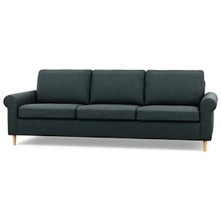 Contemporary Sofa with Rolled Arms and High Legs